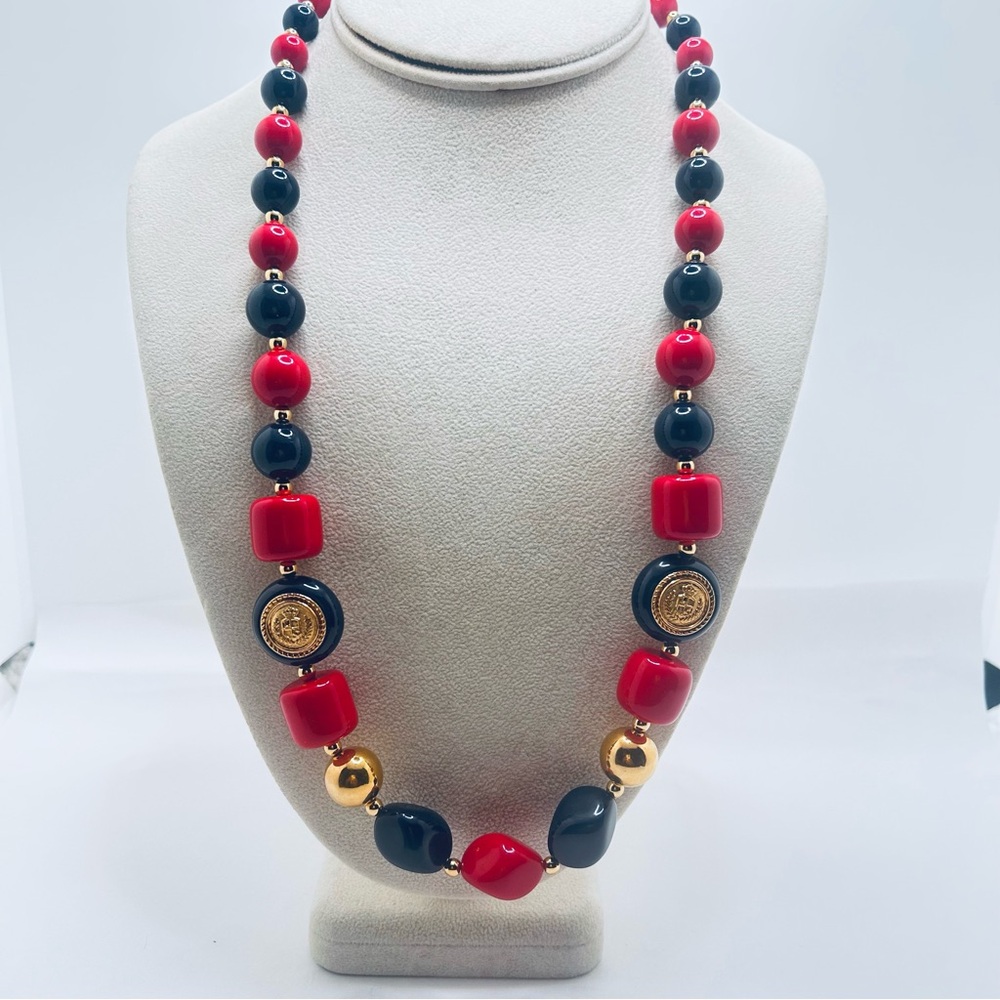 Liz Claiborne Red, Blue, and Gold Beaded Vintage Necklace